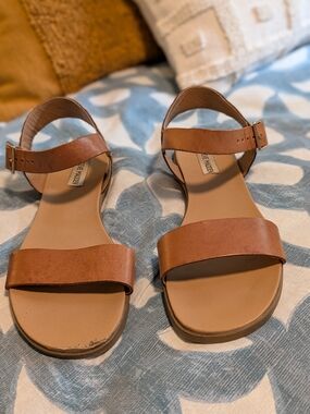 Steve Madden Brown Leather Two-Strap Ankle Buckle Sandals